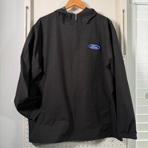 Ford Motors Hooded Windbreaker Jacket Black Mens Large USA Made full zip